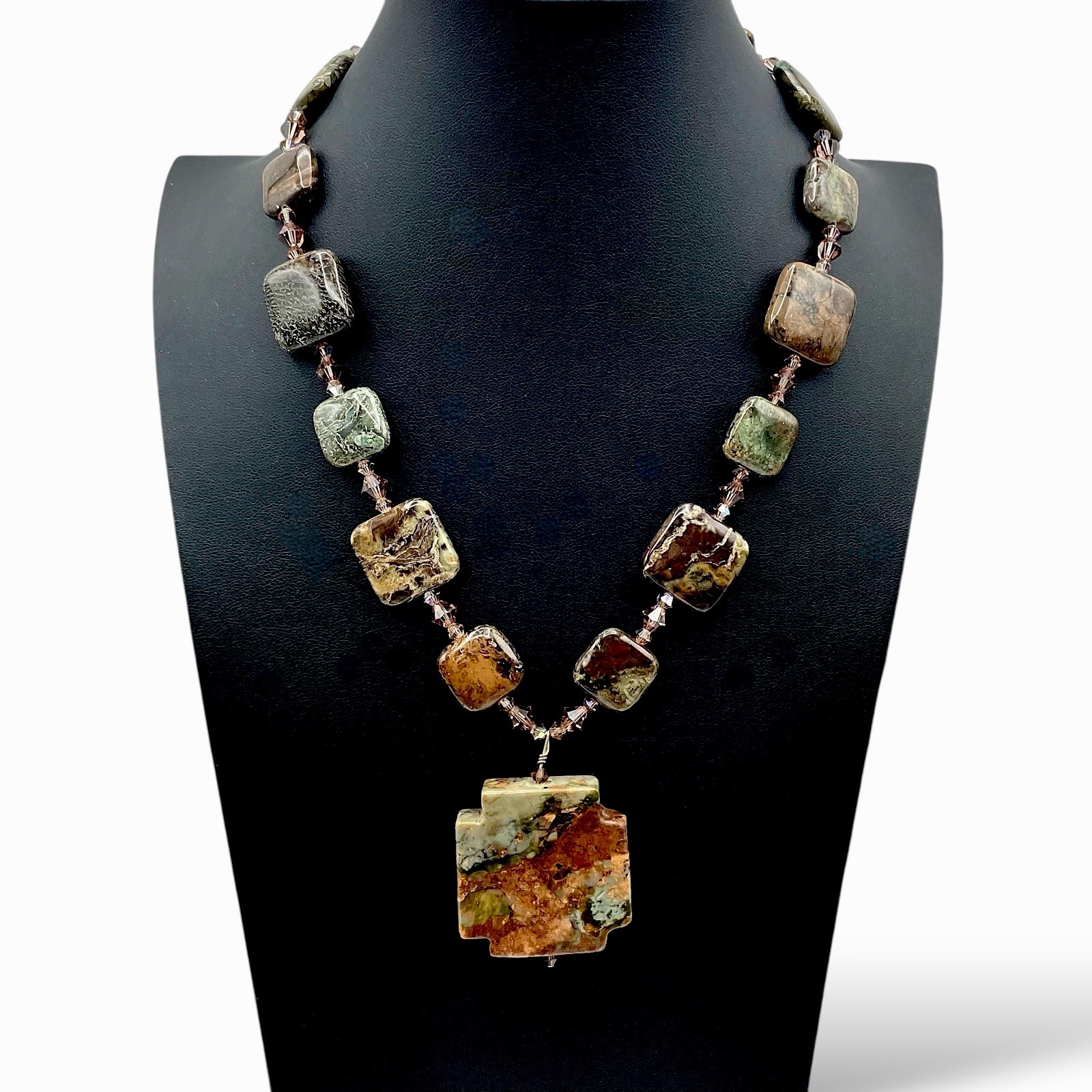 GREEN ONYX CROSS MEDALLION Necklace 86g Sterling Silver ABs Striking ~ Must C!
