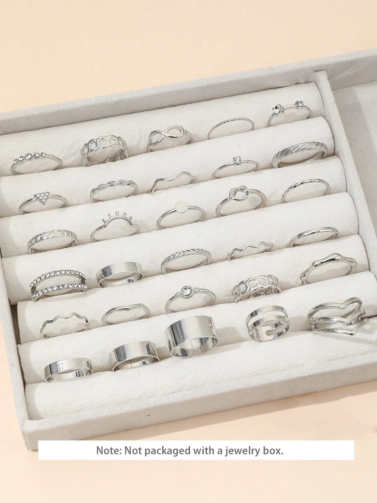 30Pcs Silver Ring Set Women Boho Knuckle Midi Stacking Rings Rhinestone Jewelry