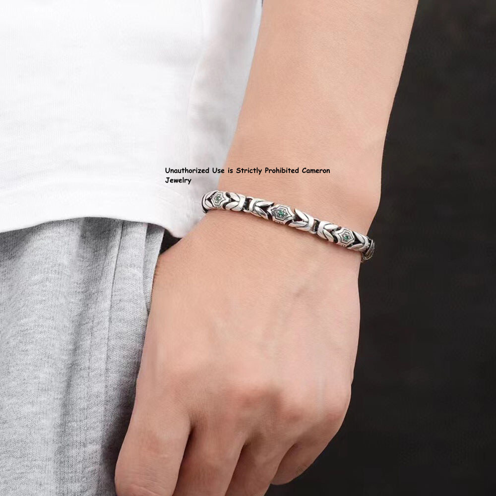 Real Pure S925 Sterling Silver Bracelet 7mm Byzantine Link Chain 25-26g 7.9inch