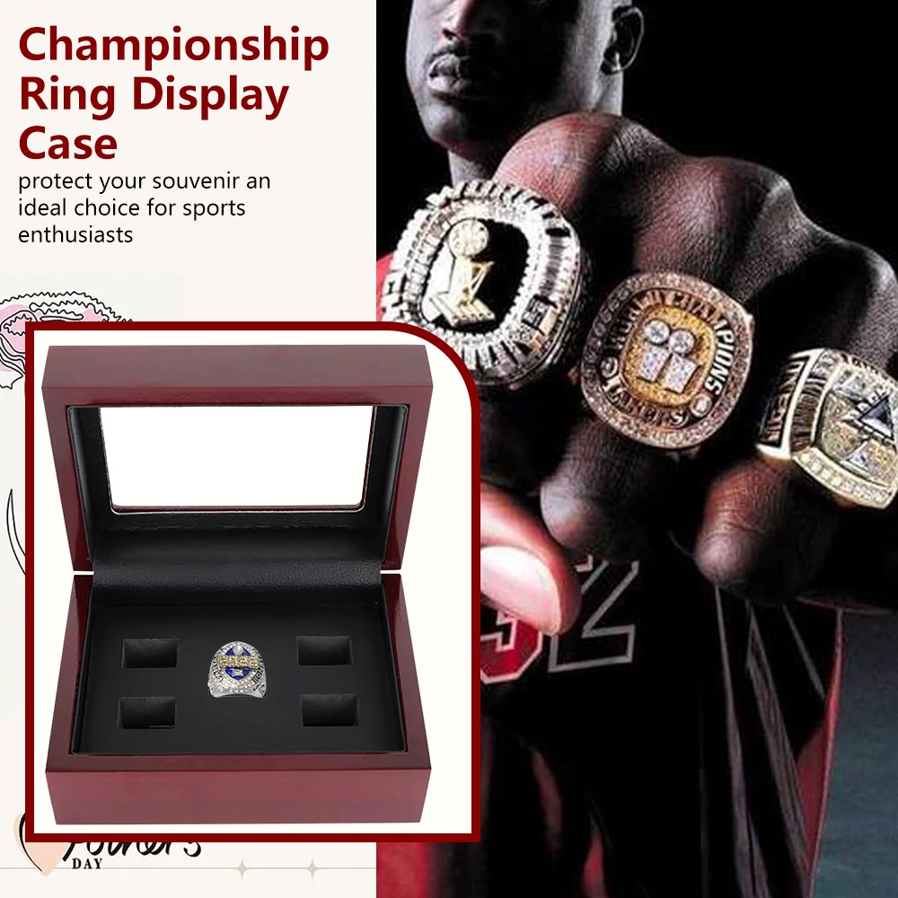 5 Holes Championship Ring Display Case Box Wooden Collection Storage Box Gift US