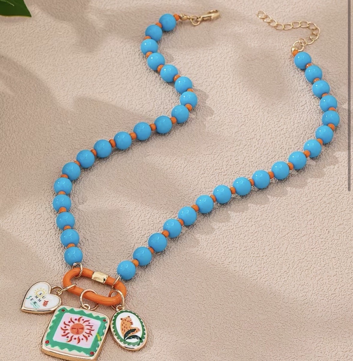 Handmade Resin Beaded Necklace Fish Charms, Beach, Gift For Her
