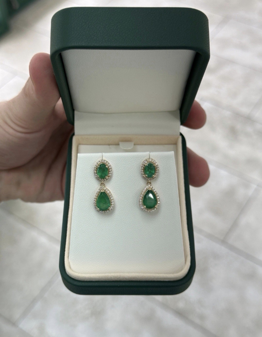 14k Solid Gold Emerald Diamond Earring Natural Zambian Emerald Gold Earrings