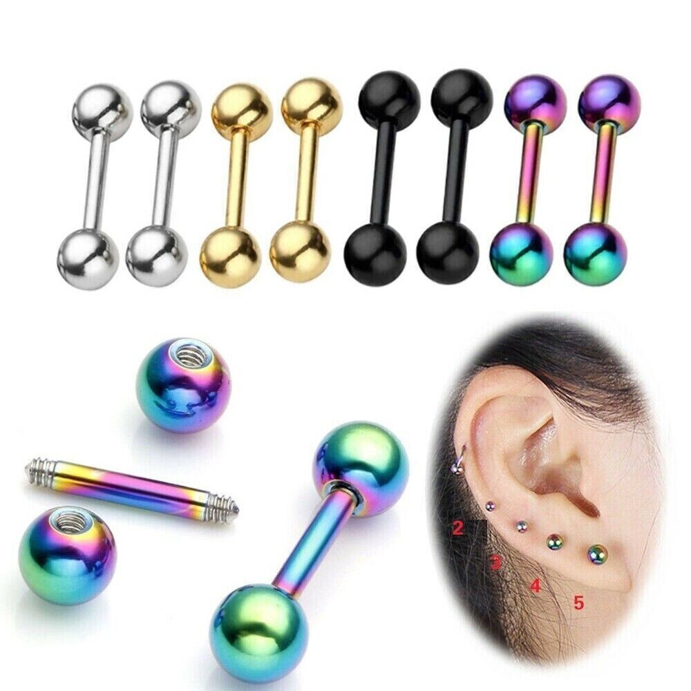 2Pcs Stainless Steel Ball Stud Barbell Earrings Screw Back Piercing Women Men