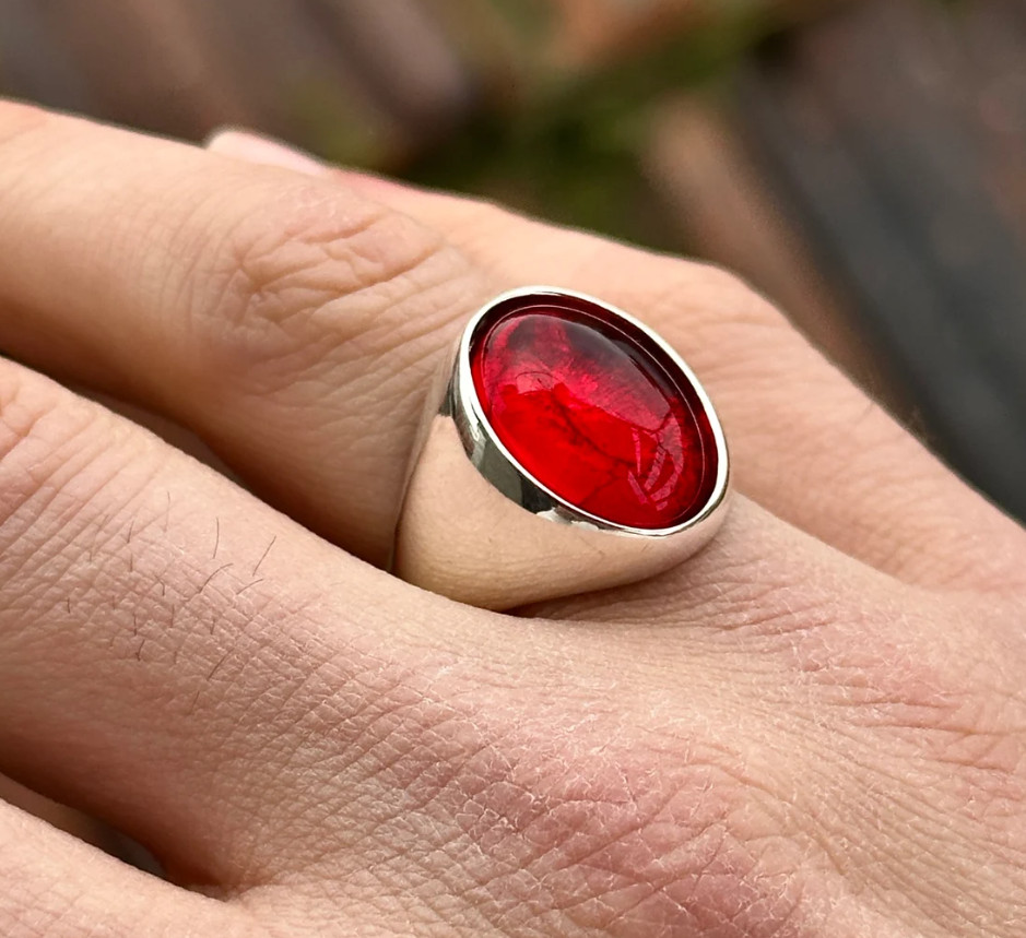 Genuine Red Ruby Men’s Ring Silver Signet Ring For Boys Birthday Gift Ruby Ring