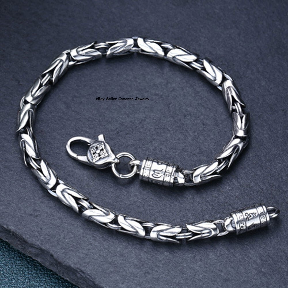 Pure S925 Sterling Silver Chain Solid 4mm Byzantine Link Bracelet 7.1-7.9inch