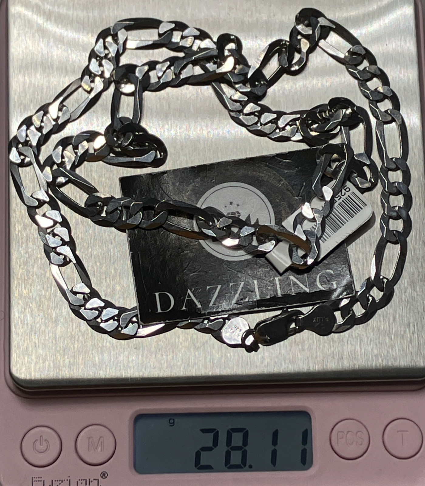 925 Sterling Silver Italy Solid Figaro Chain 27.5grams 7.6mm 24” New wit Tag