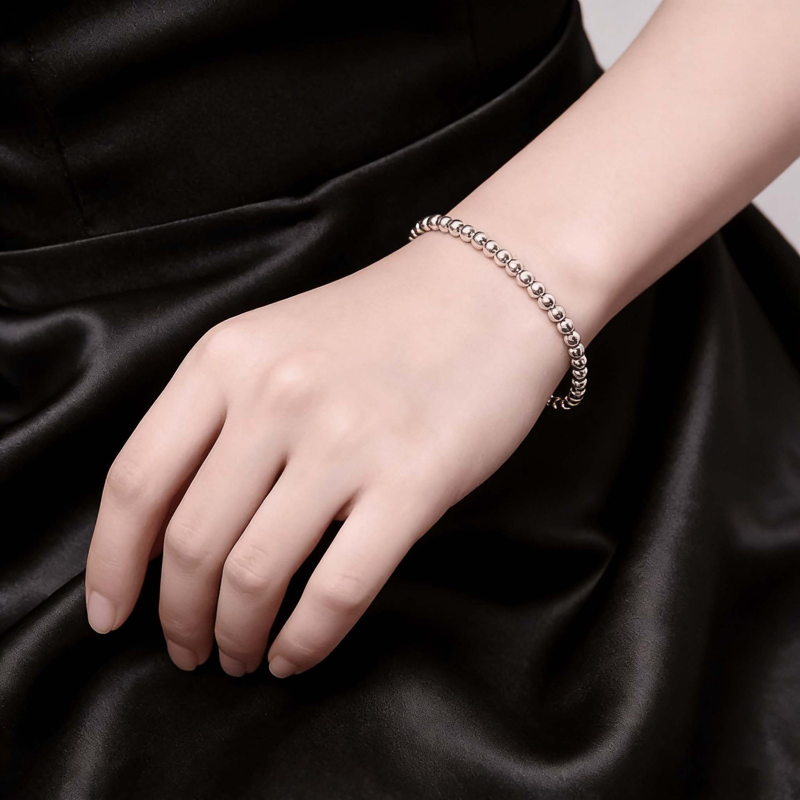 2-Pack Dainty Silver Beaded Bracelets Chic Jewelry for Parties & Everyday Wear