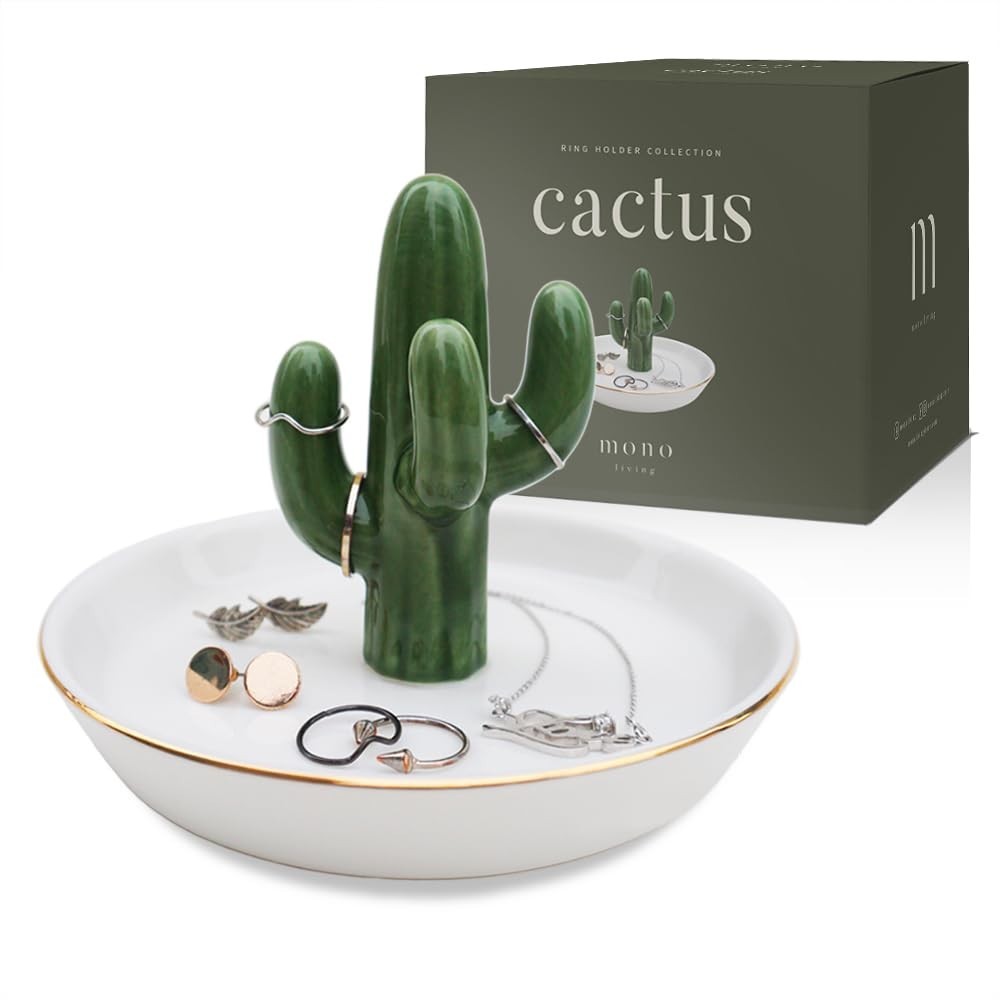 Ceramic Cactus Jewelry Holder & Ring Dish – Succulent Decor for Vanity & Sink, C