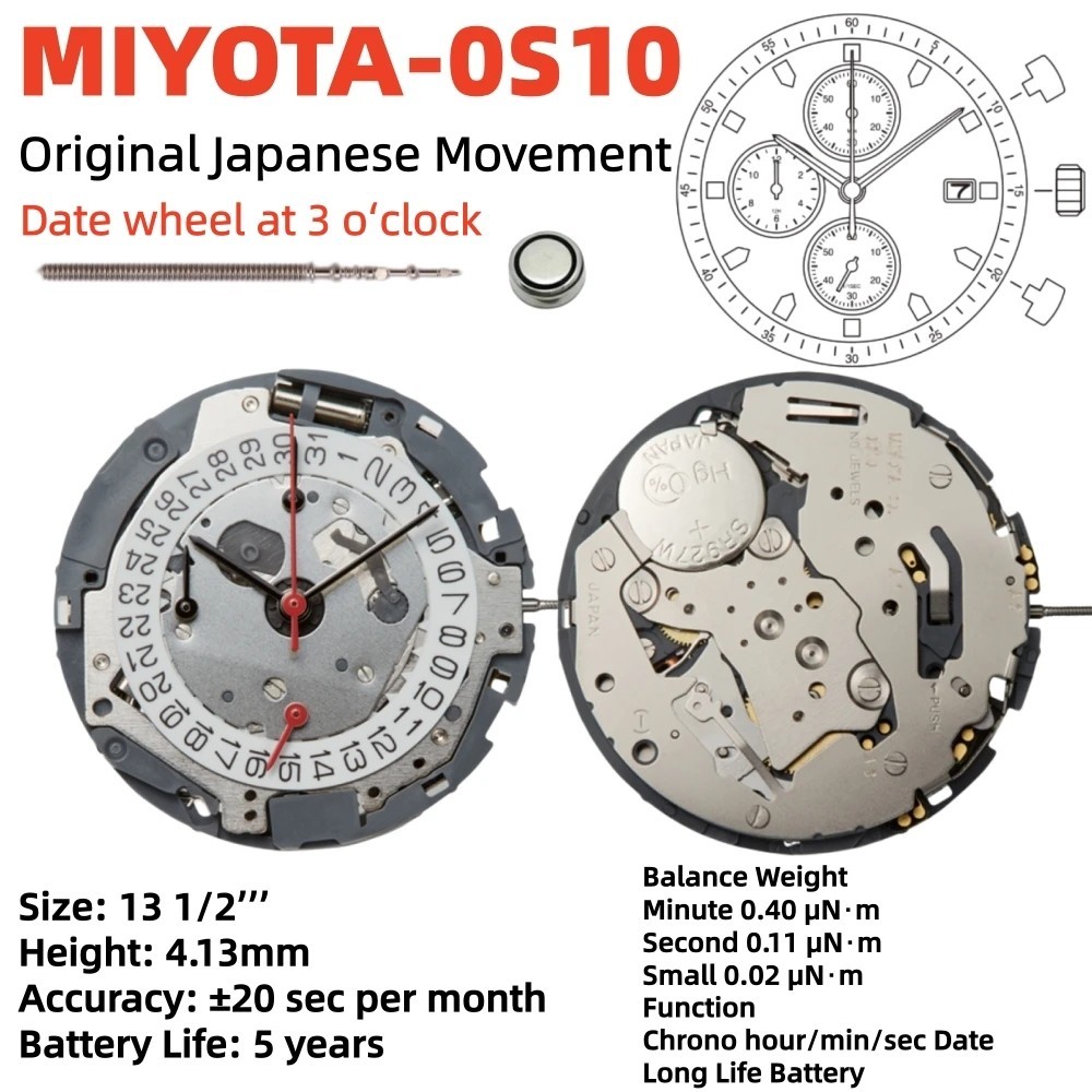 Genuine Miyota 0S10 Quartz Chronograph Watch Movement Japan Made Date 3/4/4.5/6