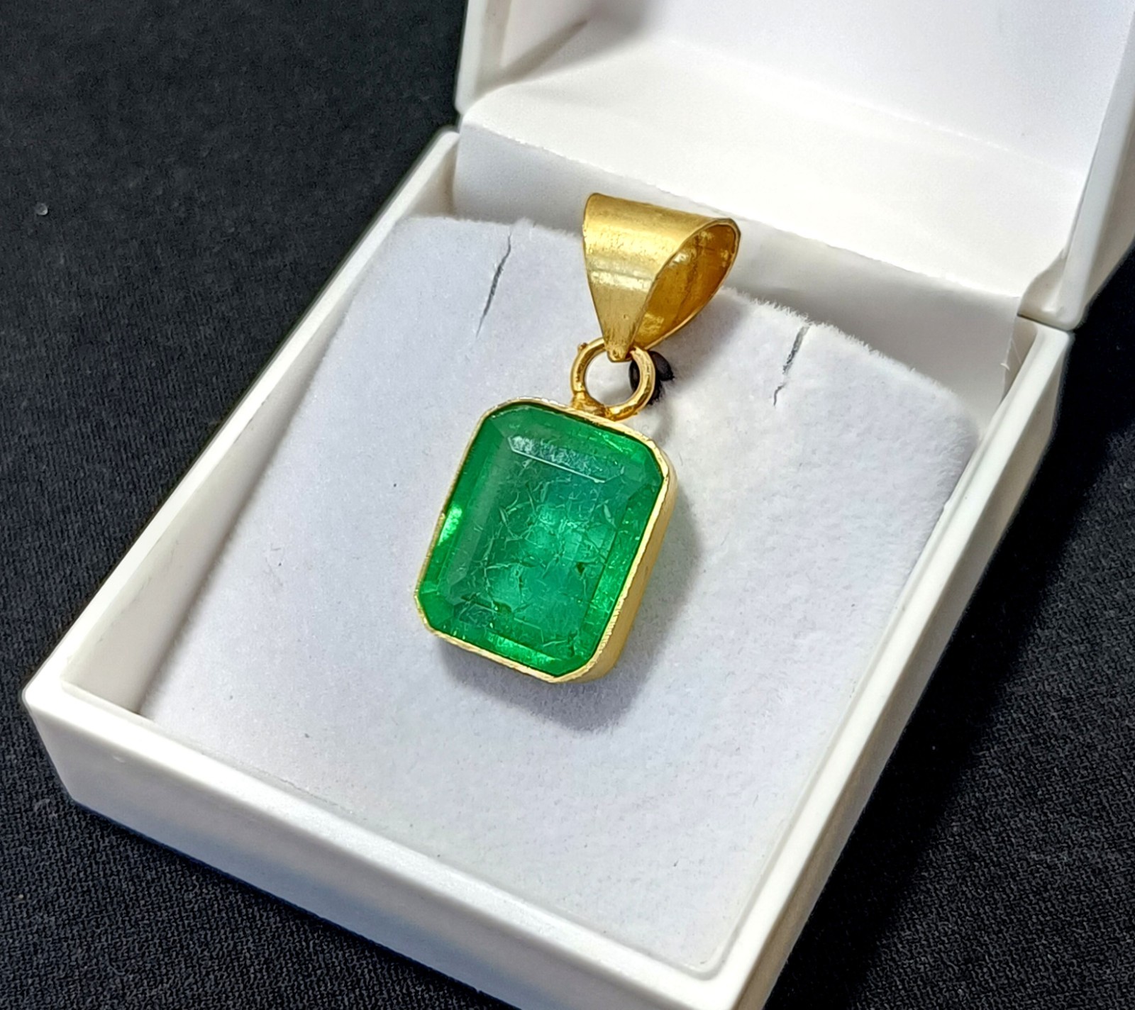 19.70 Ct Certified Natural Green Emerald Pendant In Gold Plated – Flawless Gem