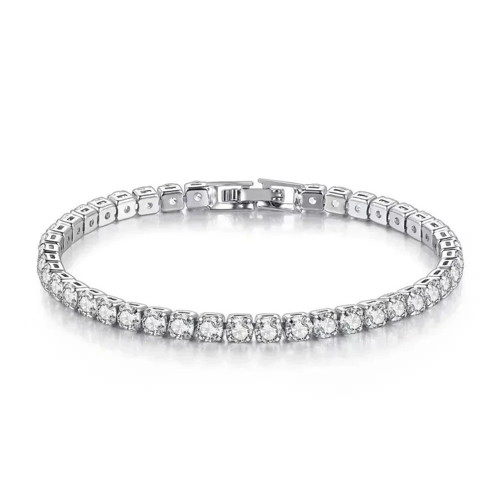 925 Sterling Silver Tennis Bracelet Zircon Women Chain Link Wedding Jewelry