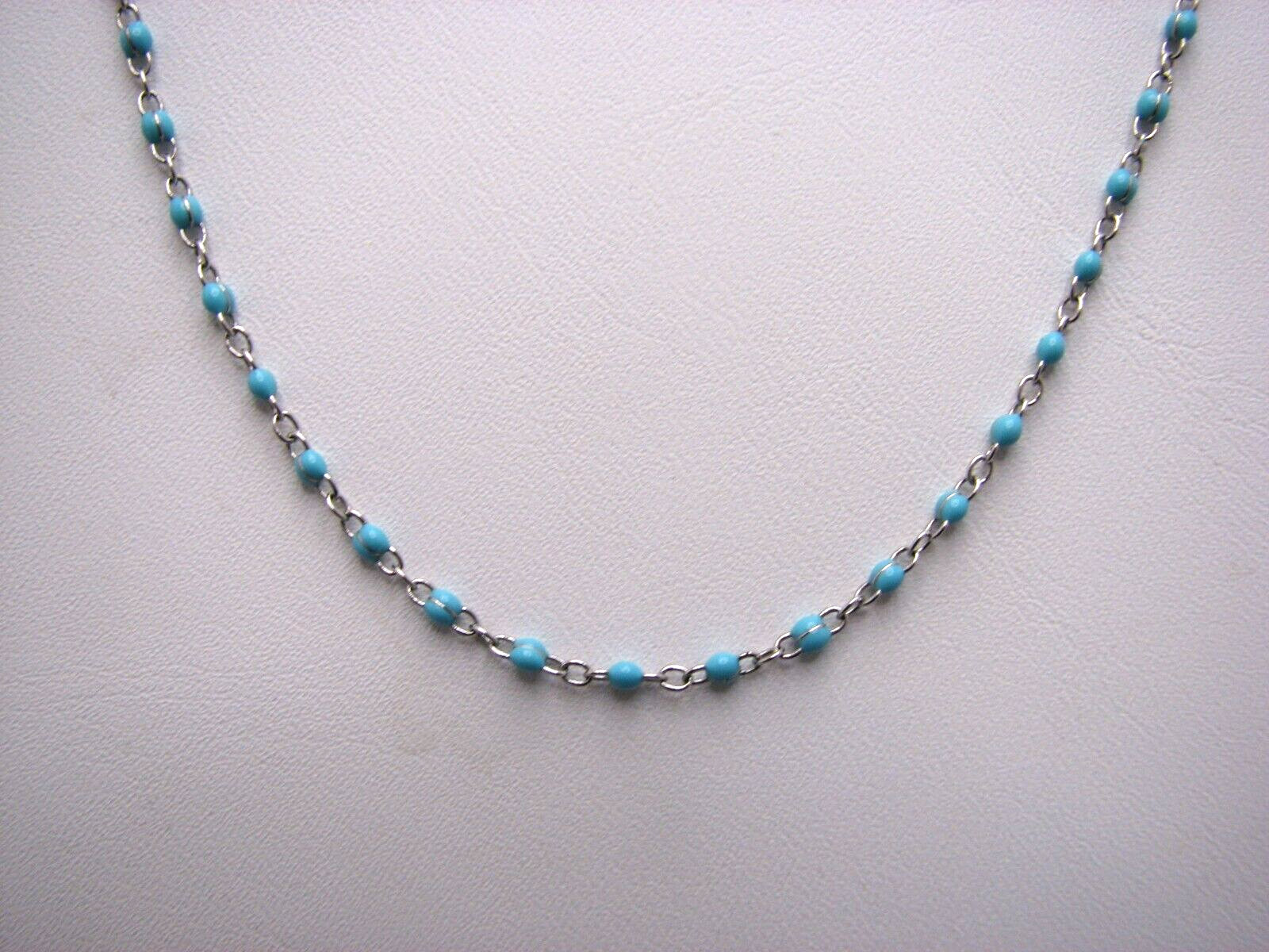 PURA VIDA Very Dainty Light Blue Bead Necklace Silver Tone 14″ to 17″ Adj.