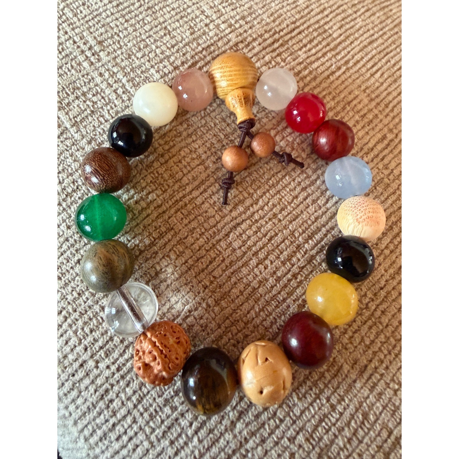 Beaded Bracelet Buddhist 18 seed Bodhi Mixed Stone Wood Jewelry buddha Good Luck