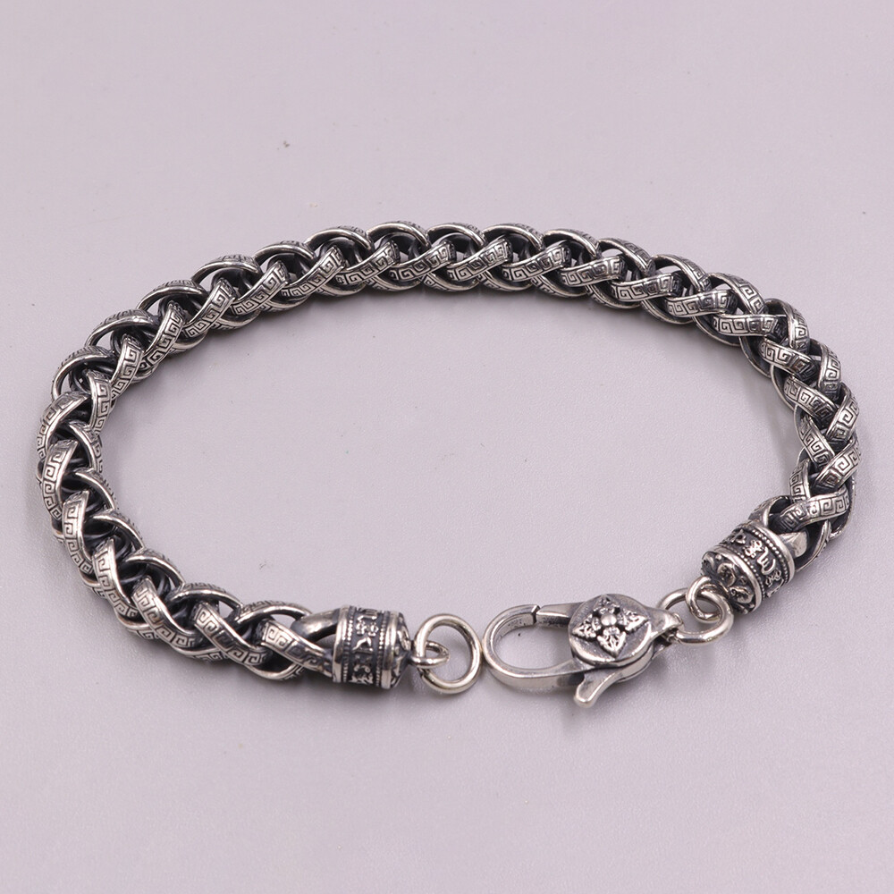 Pure S925 Sterling Silver Chain 7mm Unique Wheat Link Bracelet 30-31g 7.9inch