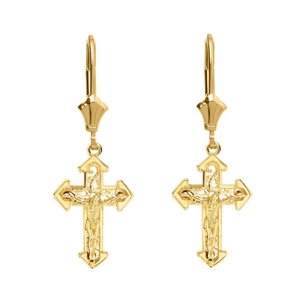 14K Dainty Fitchee Cross Earrings(Available in Yellow/Rose/White Gold)