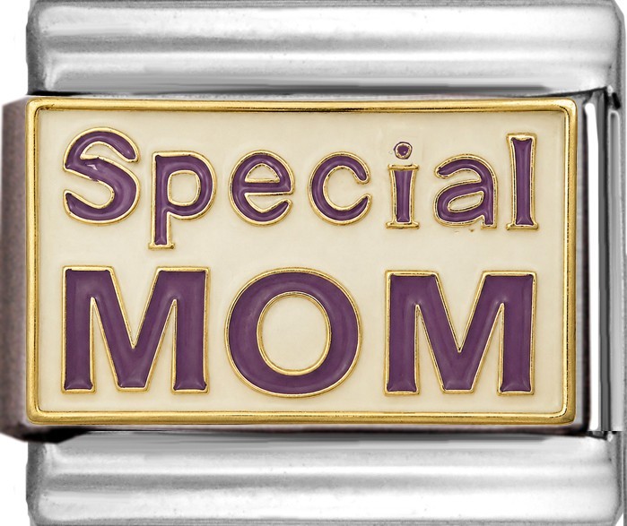 Purple Special Mom White Enamel 9mm Italian Charm Bracelet Mother Family Links