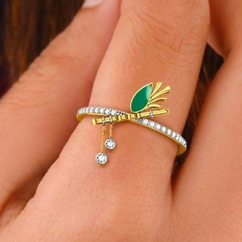 Gold Plated Thin Ring For Christmas Gifts 1 CT CZ Krishna Flute Gorgeous Ring