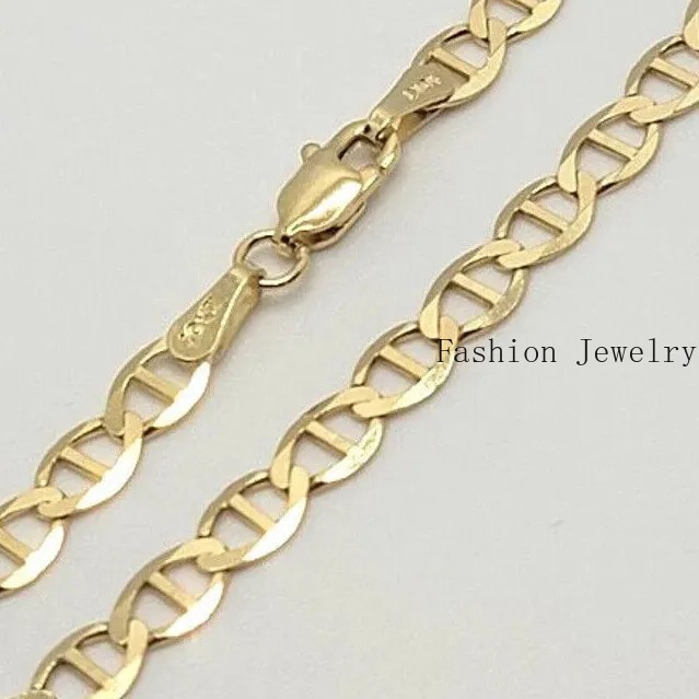 10K Solid Yellow Gold Link Chain Bracelet Necklace 3.2mm~6mm Size 7″~26″