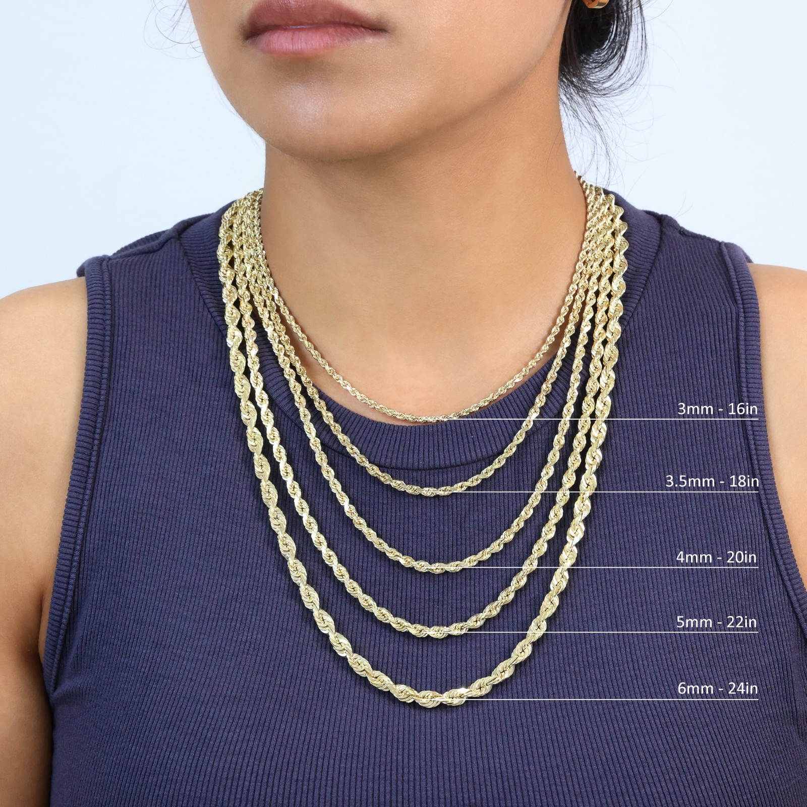 14K Yellow Gold Solid Rope Chain Necklace Bracelet 1mm-10mm Mens Women (7″- 30″)