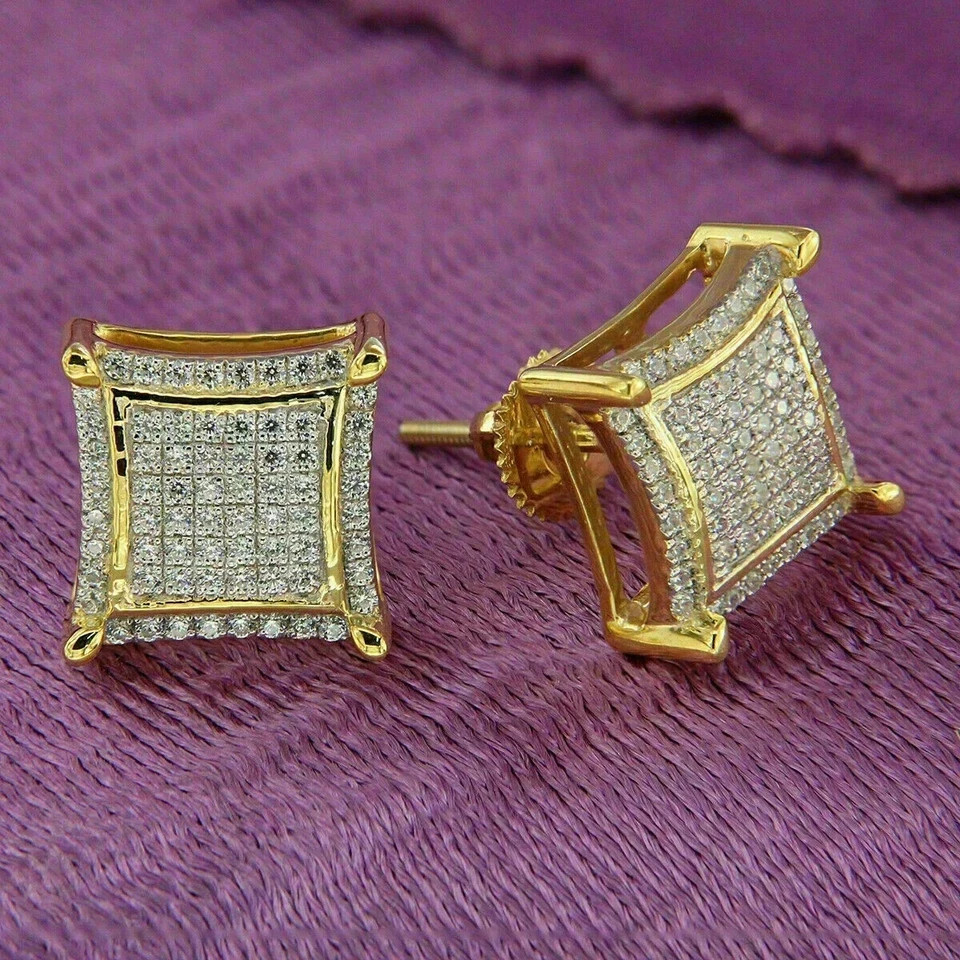 1CT Round Cut Simulated Diamond Solitaire Stud Earrings 14k Yellow Gold Plated