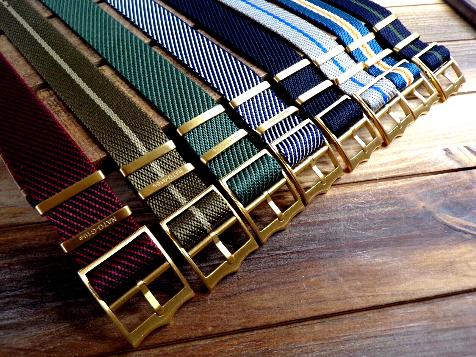 NATO ® 1pc Single Pass Twill Slant nylon GOLD Buckle watch band strap IW SUISSE