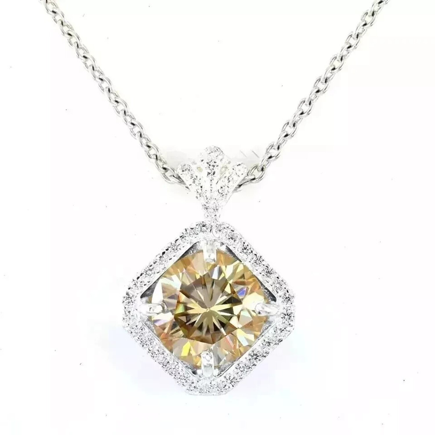 New Year Gift 5.8 Ct Champagne Round Cut Lab Grown Charm Pendant Sterling Silver