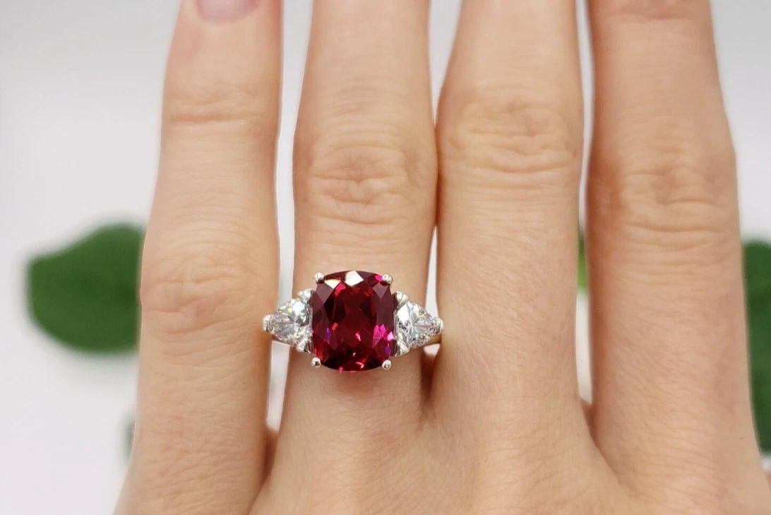 5.00 Ct Cushion Cut Natural Ruby Diamond Engagement Ring 14K Solid White Gold 7