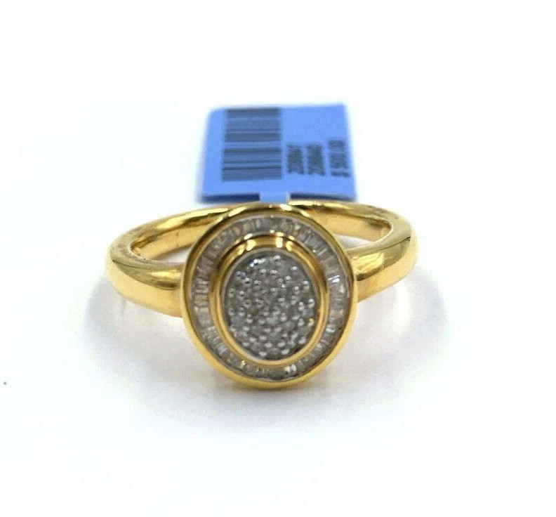 0.25cttw Baguette Diamond Oval Engagement Ring Gold plated 925 Sterling Silver