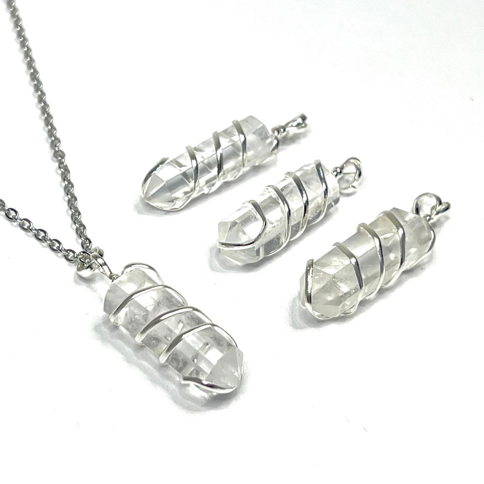 Clear Quartz Crystal Wire Wrapped Gemstone Pendant with Free Chain – CW