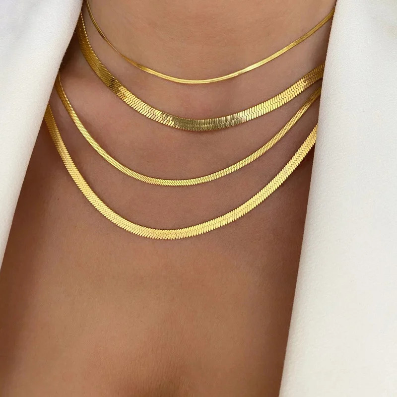 Snake Chain Necklace Stainless Steel 2-5mm Gold Color 18-24in Women Jewelry