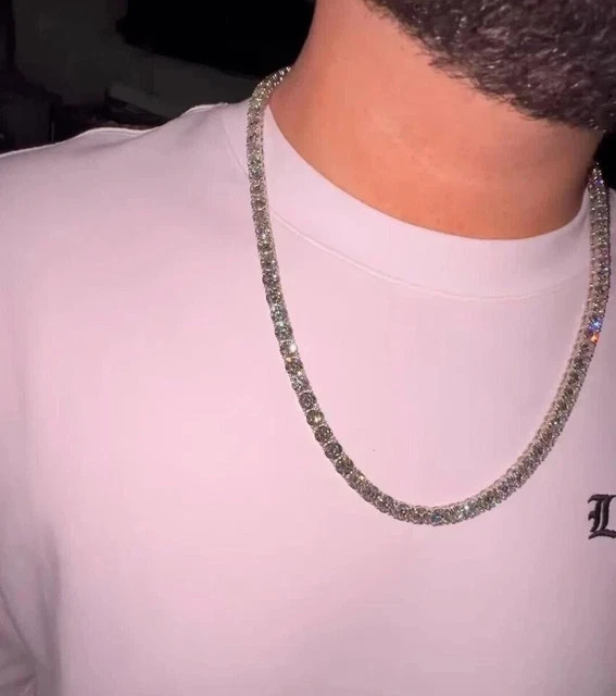 12Ct Round Cut Lab Created Diamond Men’s Tennis Necklace 14K White Gold Finish