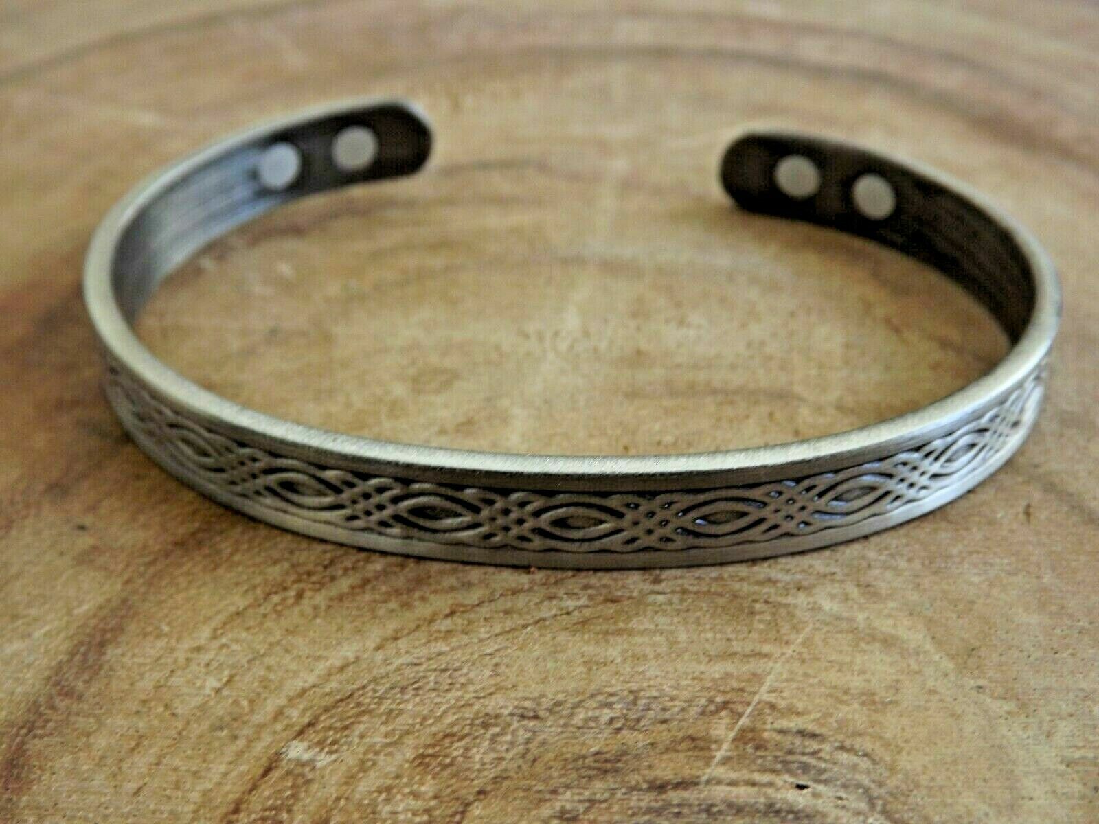 Silver Plated Copper Magnetic Bracelet Arthritis Therapy Cuff Tribal