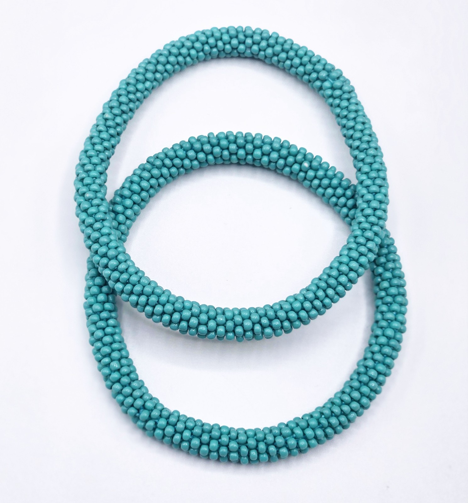 Set of 2 Handmade Glass Seed Bead Crochet Bracelets Solid Color Boho Nepal Bangl