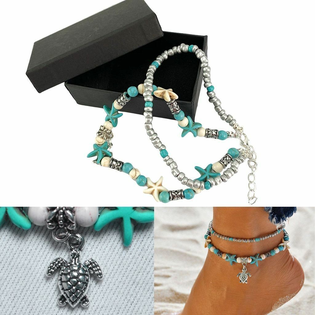 New Boho Ankle Bracelet Silver Tone Women Fashion Beaded Adjustable Beach Anklet