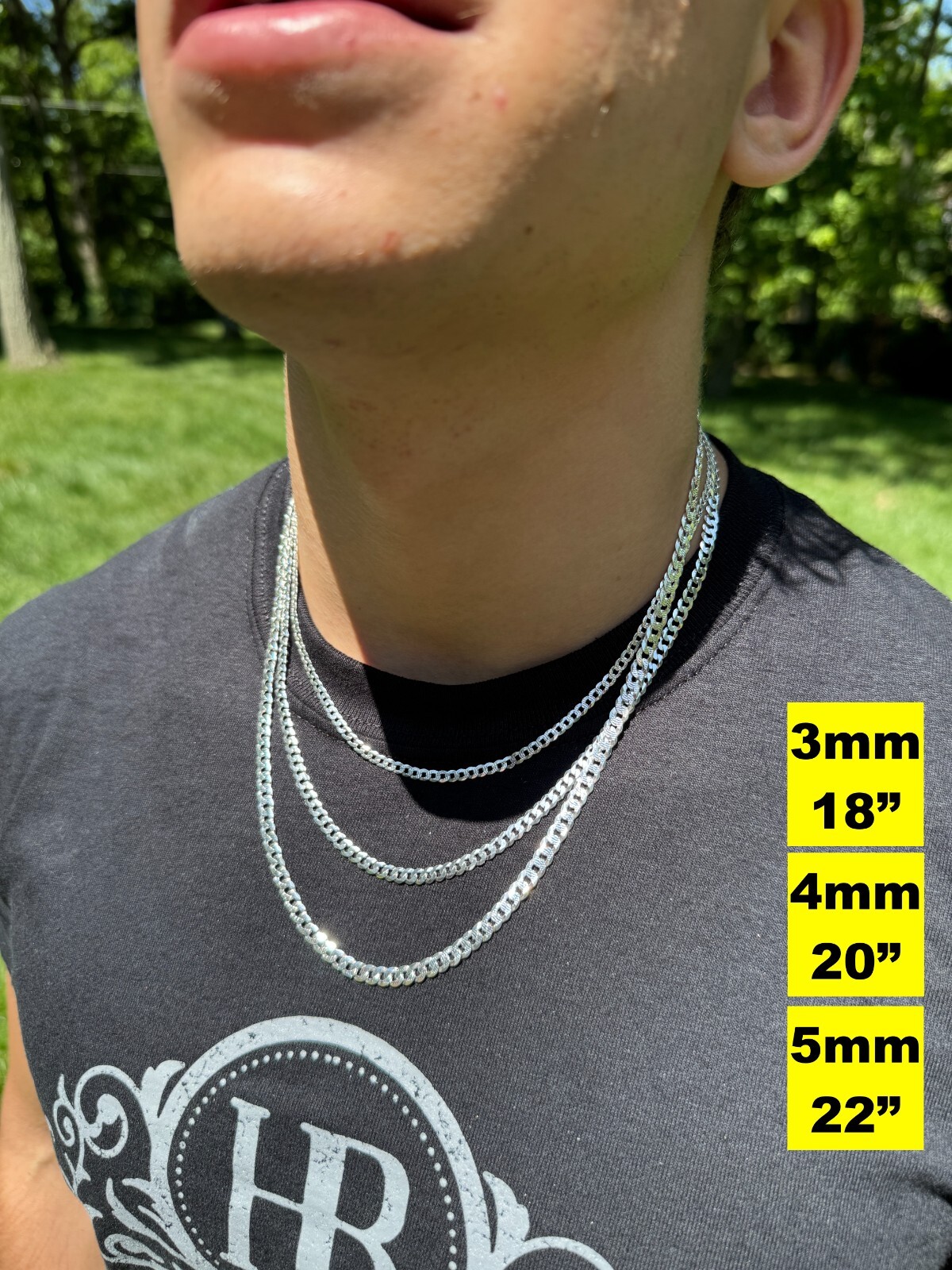 Solid 925 Silver Diamond Cut Flat Miami Curb Cuban Link Chain Necklace 3-11mm