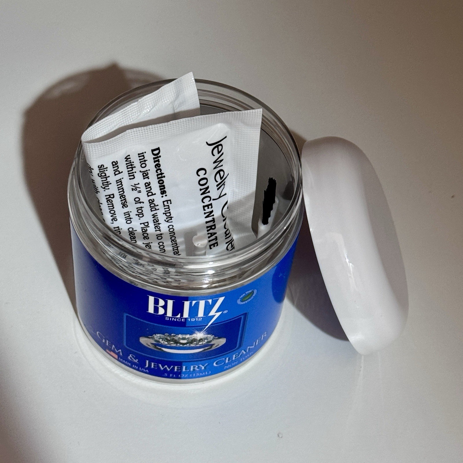 Blitz Gem & Jewelry Cleaner Tub with Brush & Strainer | Non-Toxic | Made in USA