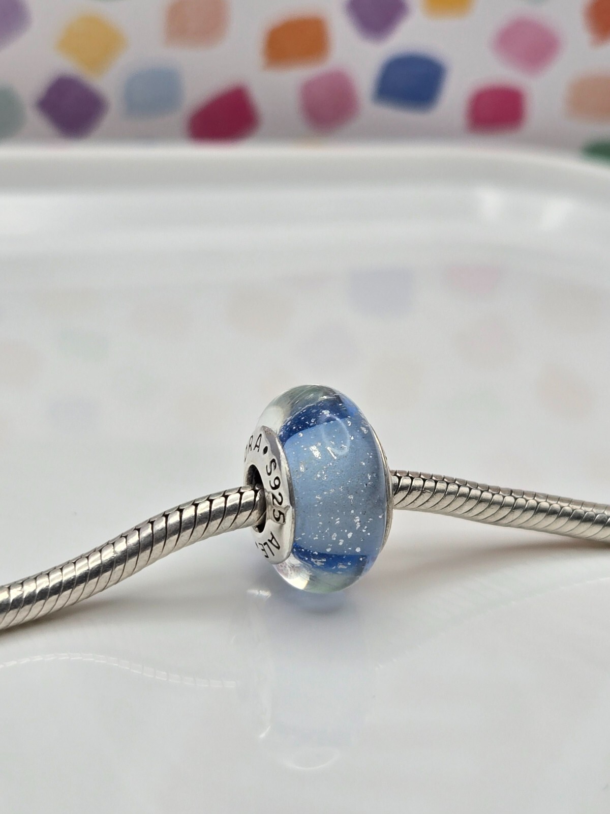 Authentic Pandora Disney Murano Cinderella’s Signature Blue glass Charm