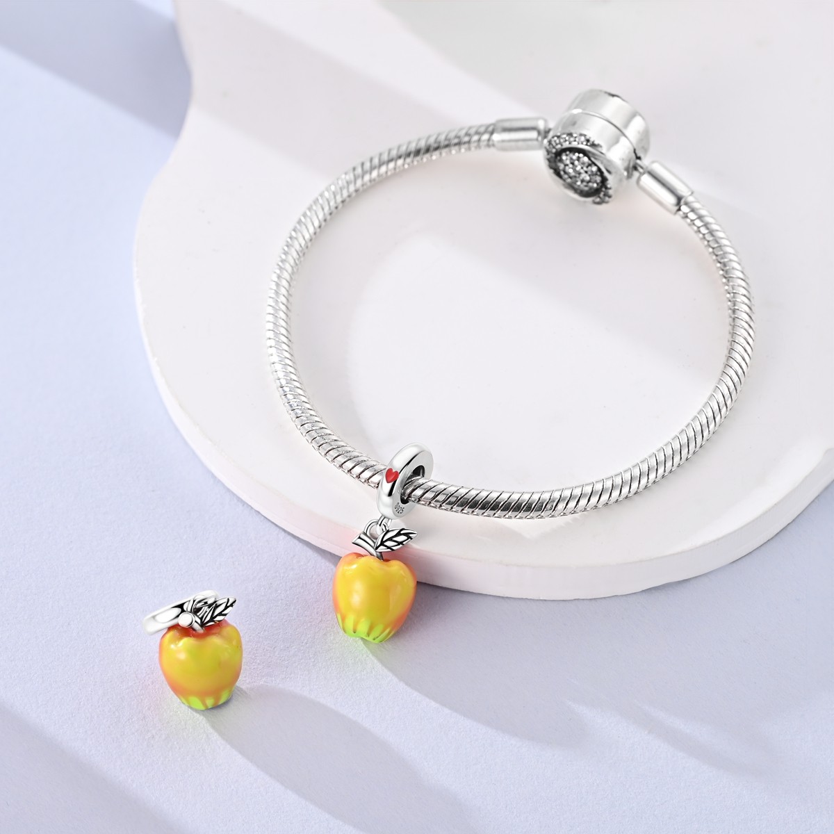 MULA 925 Sterling Silver Charm Enamel Glazed Apple Pendant for Women Bracelet