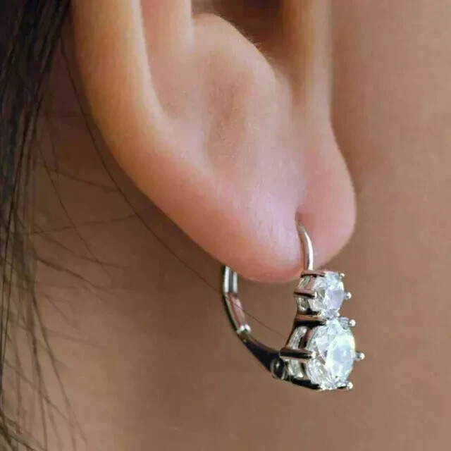 4Ct Round Cut Lab-Created Diamond Drop & Dangle Earrings 14K White Gold Plated
