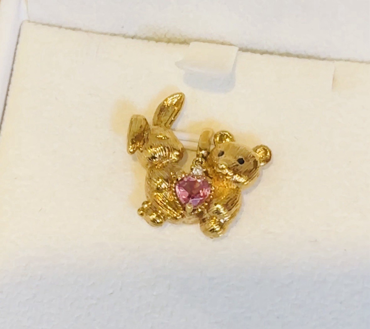 14K Gold Bear Rabbit Pink Tourmaline Pendant