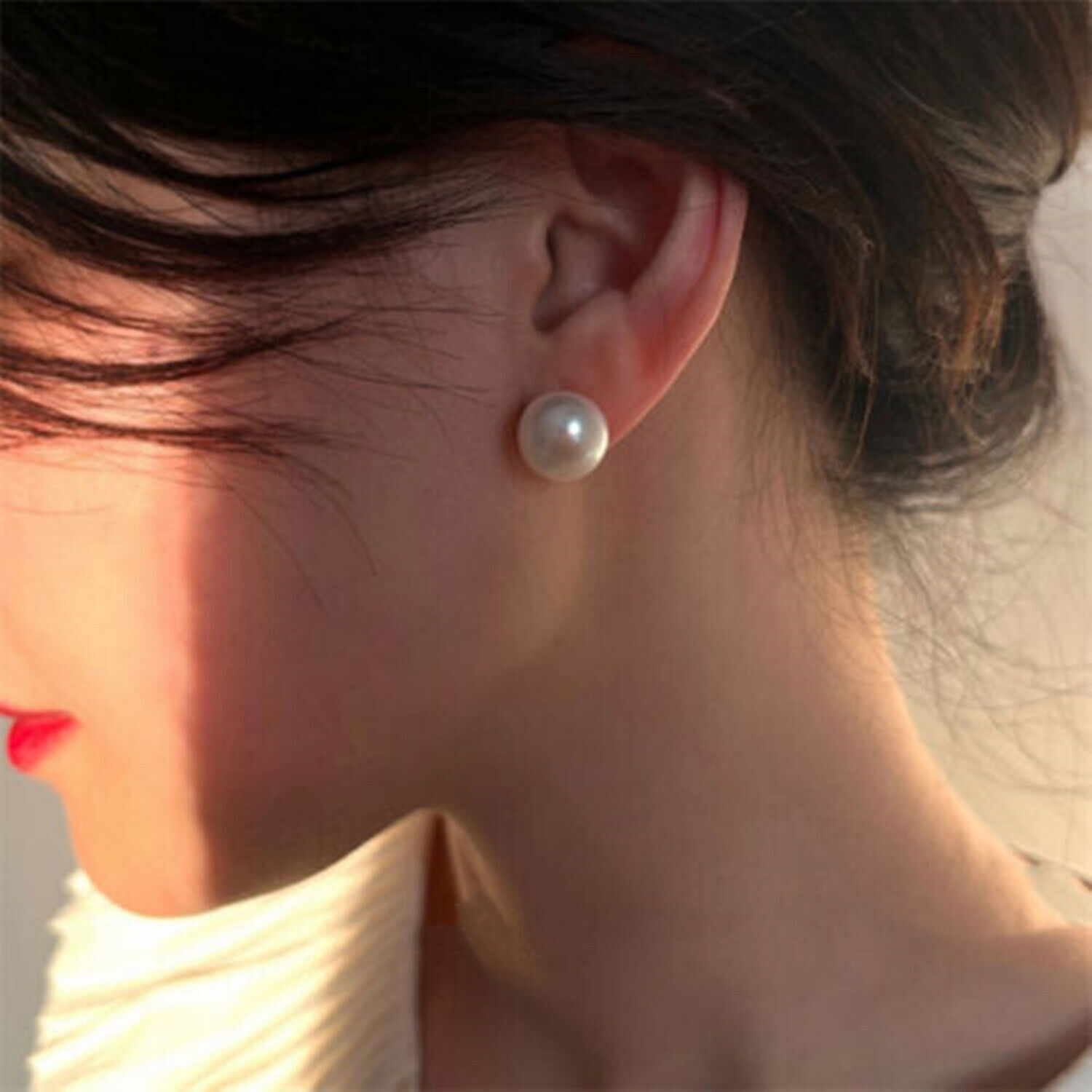 Huge 13-14mm Real Natural South Sea White Pearl Stud Earrings 14k