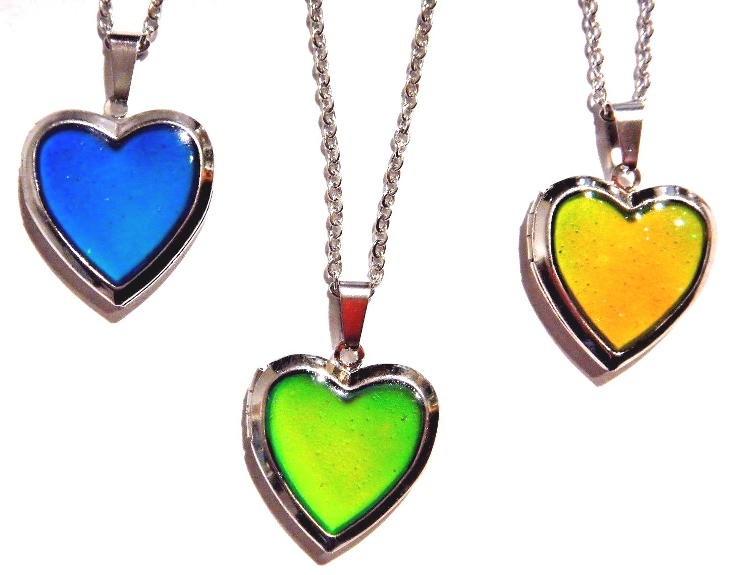GLITTER HEART MOOD LOCKET silver color change changing pendant necklace 90s 1W