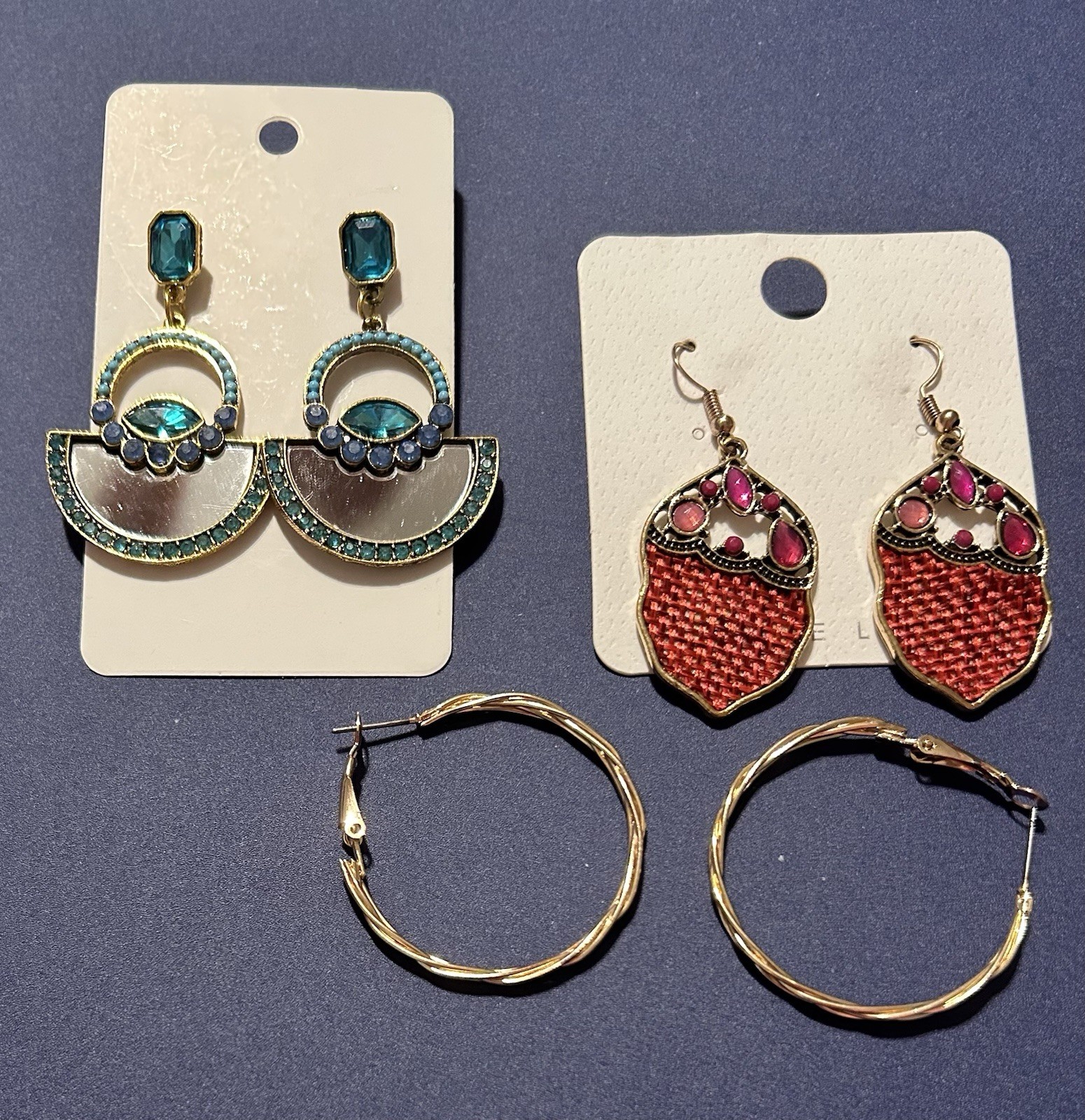 Mixed Lot Women’s Fashion Earrings 3 Pairs (6pc) Multicolor Metal