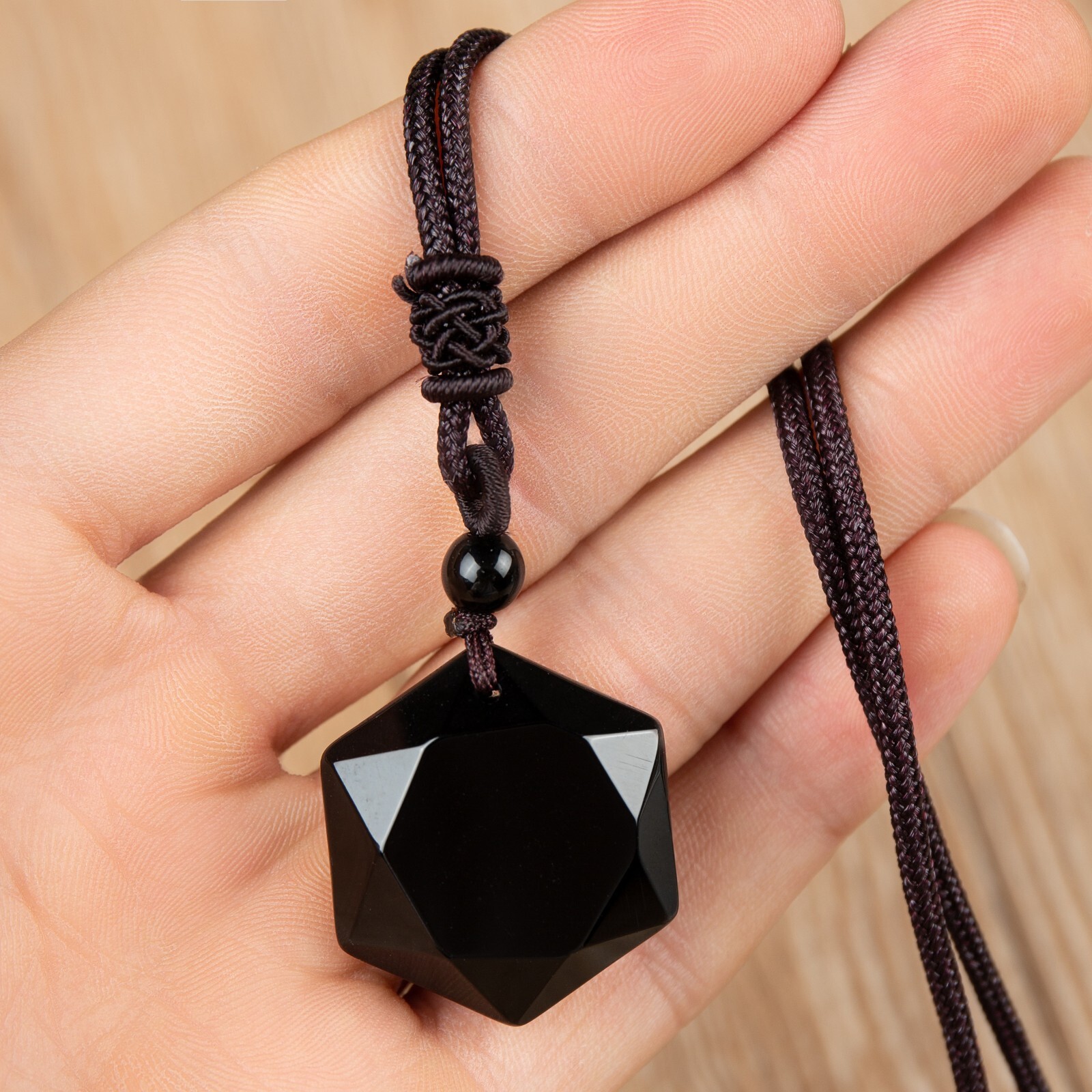 Black Obsidian Hexagonal Amulet Healing Protection Reiki Point Pendant Necklace