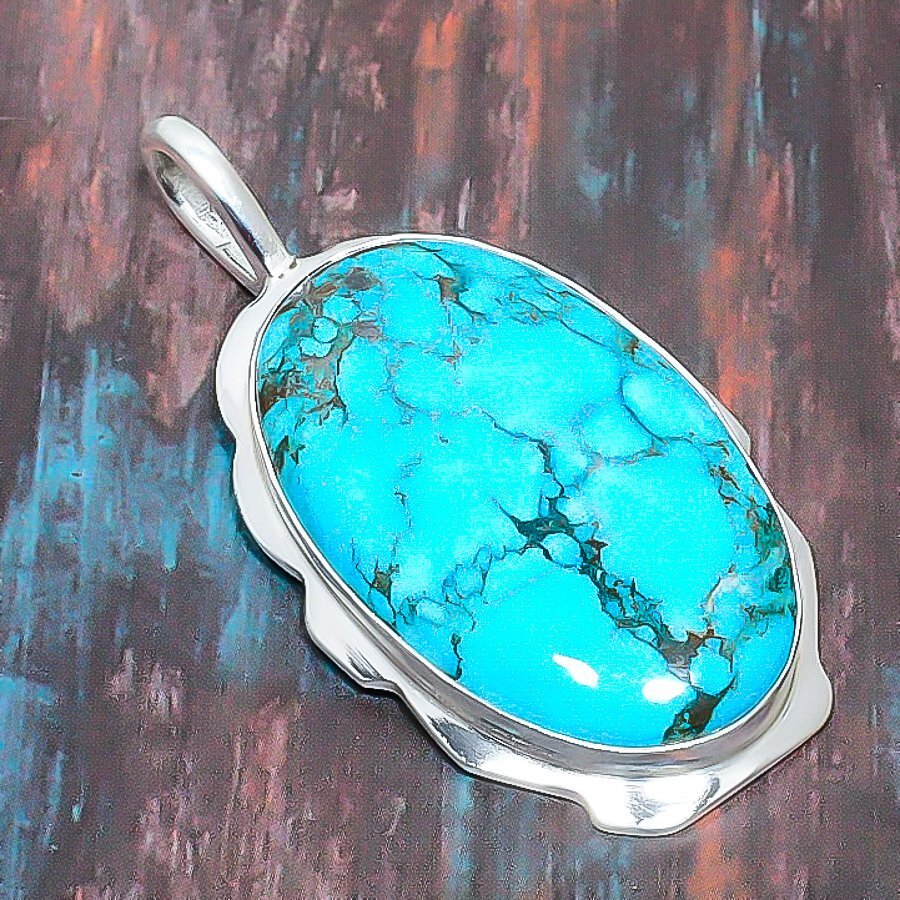 Tibetan Turquoise Gemstone Handmade Gift Jewelry Pendant 2.17″ s571