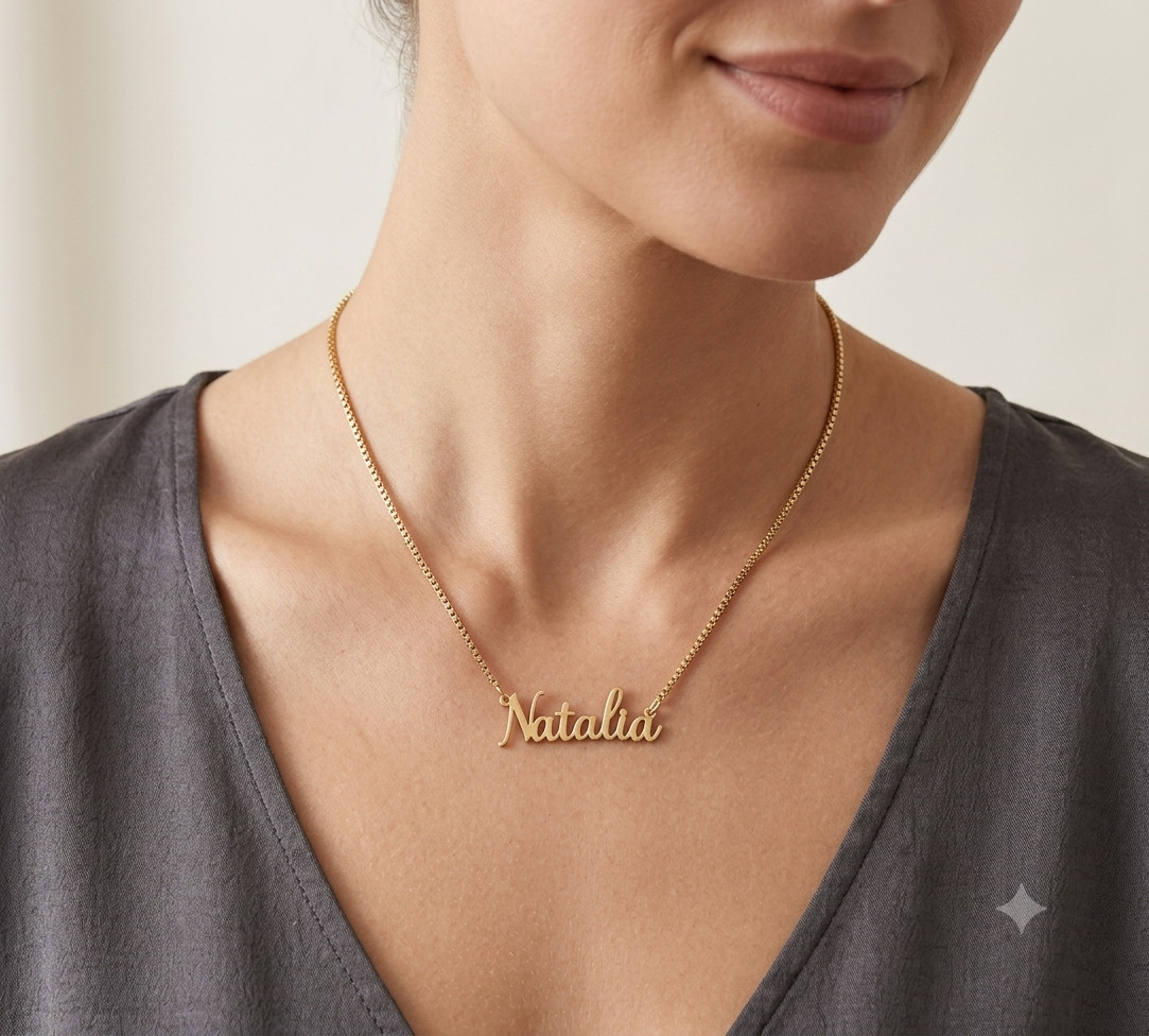 Personalised Solid Gold Name Necklace • Unique Font Name Pendant • Gift for Her