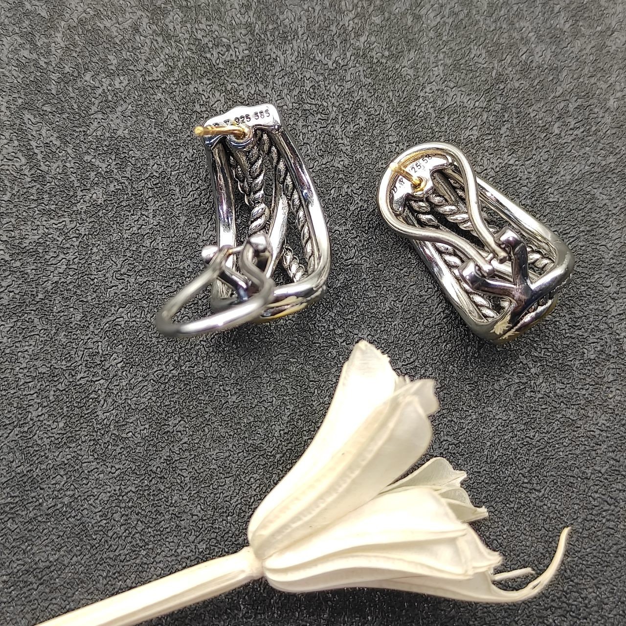 David Yurman Intertwined Cable Hoop Earrings 925 Silver 18K Gold TwoTone