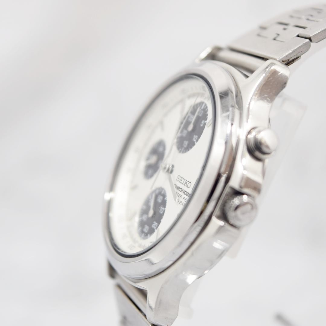 SEIKO Chronograph 7T27-6A70 Panda Dial Watch 18.5cm New Battery Boxed Rare Japan