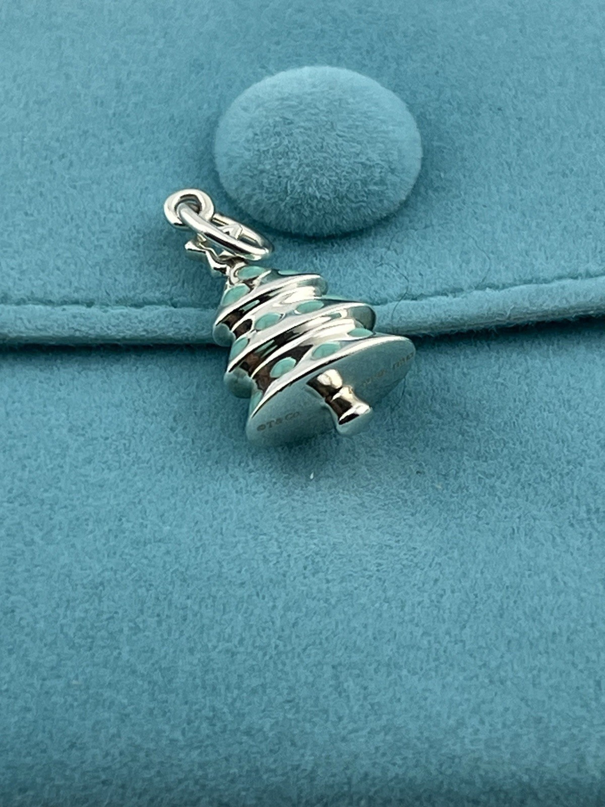 Tiffany Co Christmas Tree Charm Pendant Blue Enamel, Tiffany Blue Enamel Charm