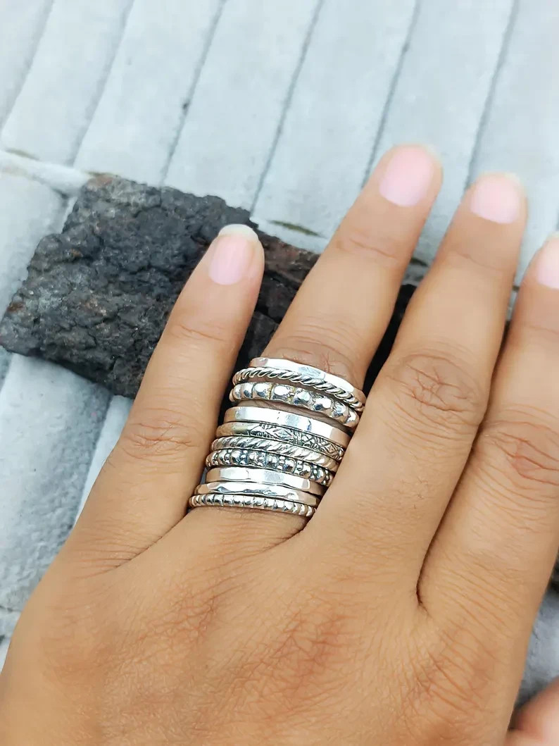 Silver stacking rings, 925 Sterling Silver ring, Set Of 10 Rings silver All size
